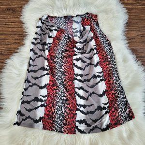 💕 Candy Couture Mixed Animal Print 90s Drape Neck Tank Top Shirt Red Stretch